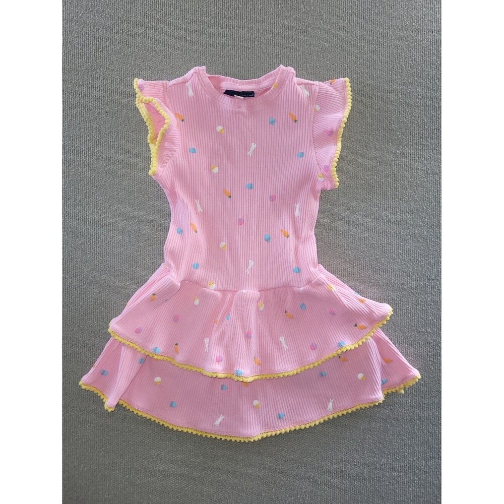 Andy & Evan Size 4t Pink Layered Ruffle Easter Dress with Yellow Trim